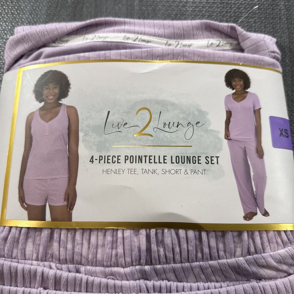 Live 2 Lounge Women’s 4-Piece Pointelle Lounge Set, Purple, Size XS - Picture 2 of 3